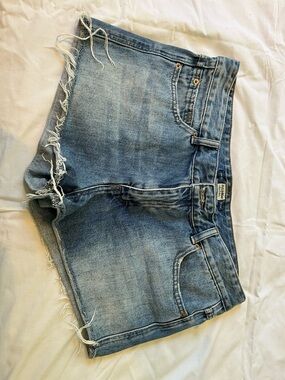 Pull&Bear Light Blue Denim Shorts with Frayed Hem